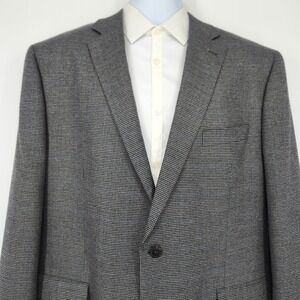 CHAPS Grey Blue Houndstooth Two Button Sport Coat Mens 46R Casual Office Blazer